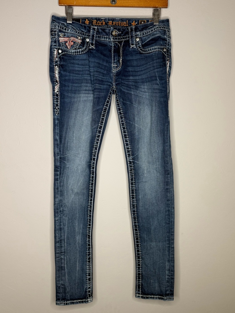 Women’s Rock Revival Yui Skinny Jeans Embellished Y2K Embroidery Size 28